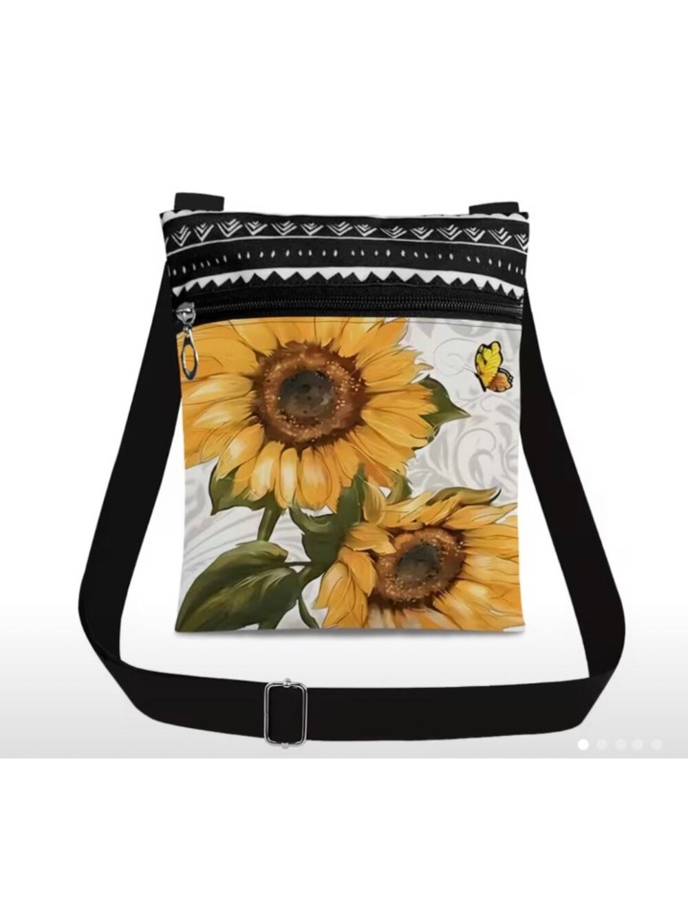 Live In The Sunshine Sunflower Canvas Crossbody Bag With Adjustable Strap, Light